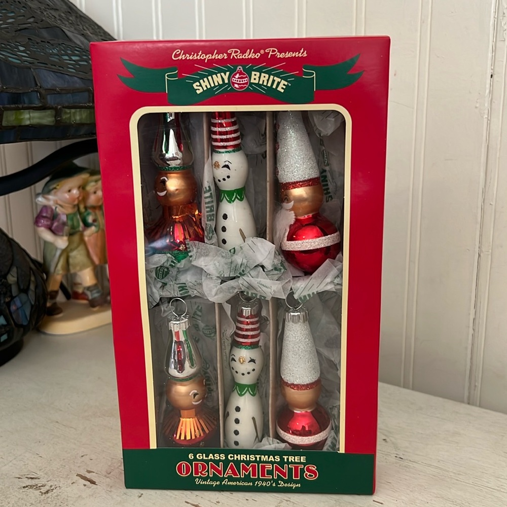 NWT Christopher Radko Shiny Brite 2.5” decorated glass Christmas or figures
